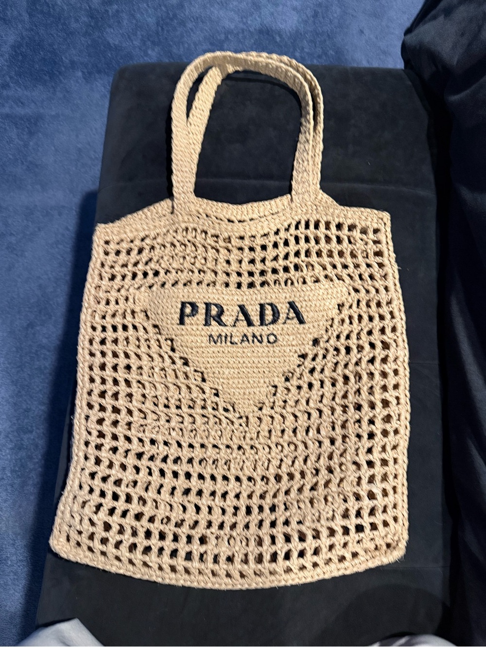 Prada Beige Crochet Tote with Black Logo - Picture 4 of 7